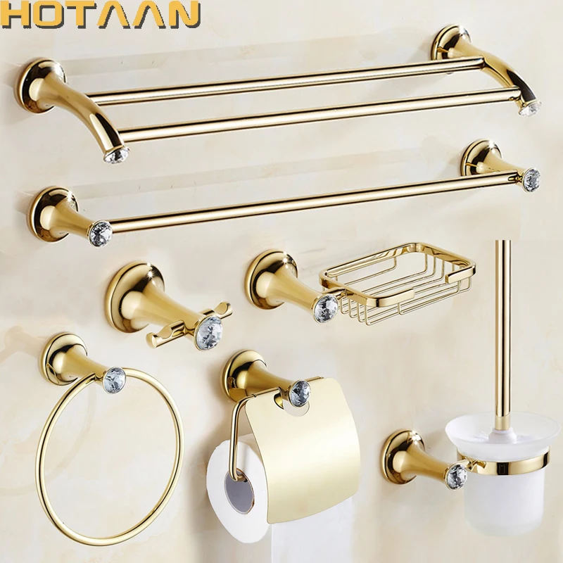 Stainless Steel Gold Plated Bathroom Hardware Set Towel Rack Toilet Paper Holder Towel Bar Hook