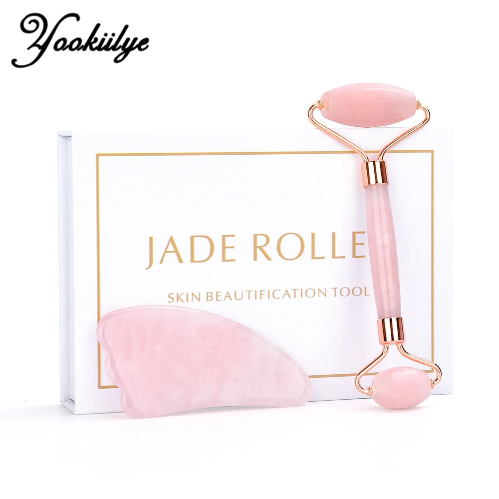 Best Price Box Facial-Massage-Roller Roller-Face Skin-Care Beauty-Set Jade-Stone Rose-Quartz Natural Njoryzbx