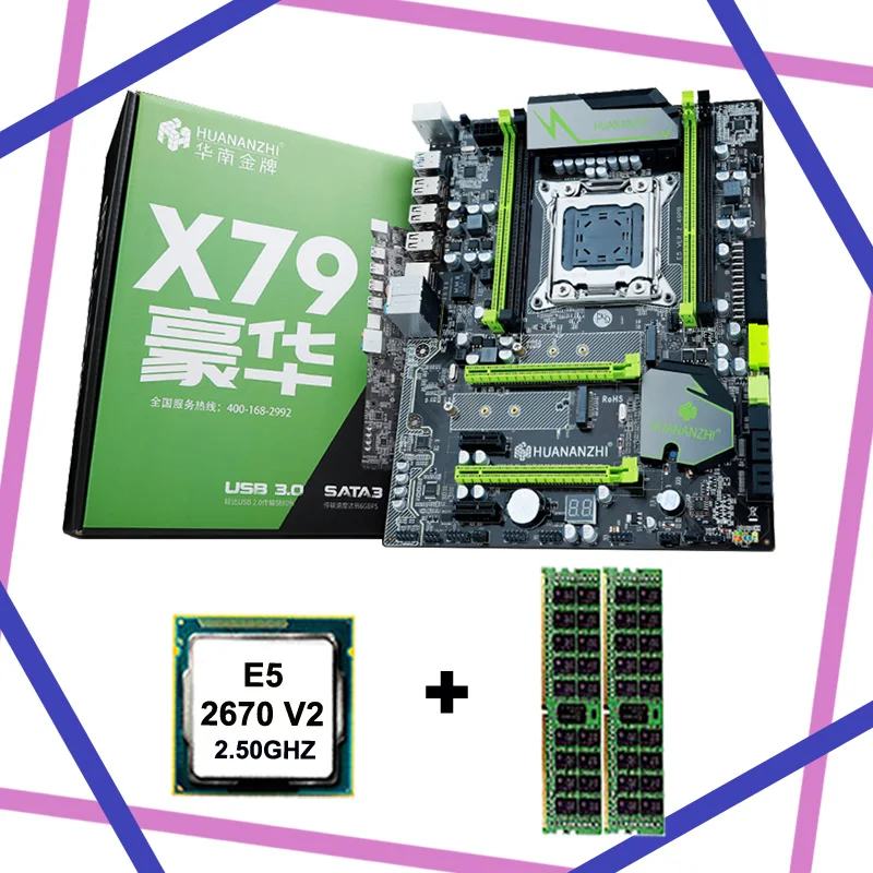 Горячее предложение! Материнская плата HUANAN V2.49 X79 cpu ram combos Xeon E5 2670 V2 cpu(2*4G) 8G DDR3 RECC memorry все хорошо Протестировано 2 года гарантии