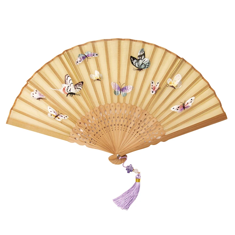 

Складной старинный женский веер Hanfu Abanico Para Boda, портативный Шелковый веер, Бамбуковая вышивка, ручная работа, веер с вышивкой