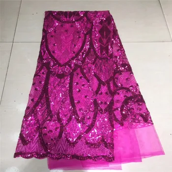 

High Quality 2020 red African Sequins Lace Fabric French Net Embroidery Tulle Lace Fabric For Nigerian Wedding Party Dress