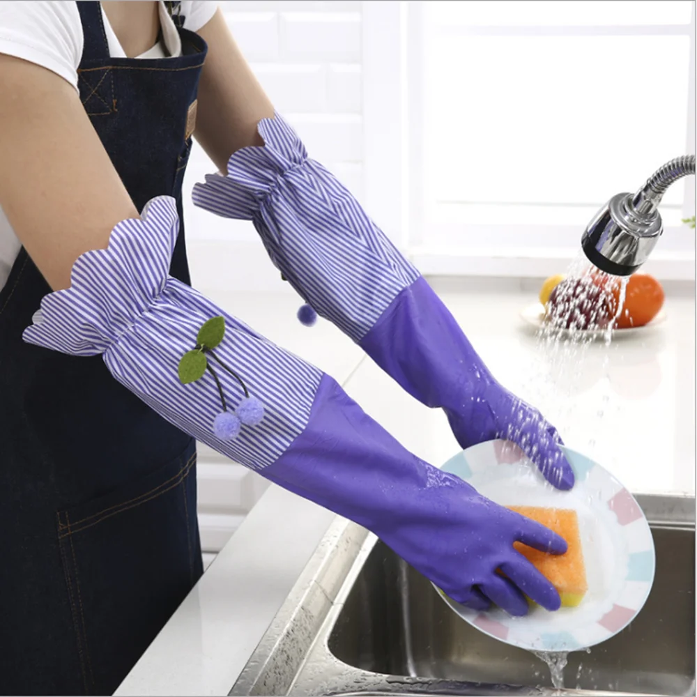 48CM Rubber Latex Dish Washing Cleaning Long Warm Gloves Household Kitchen 