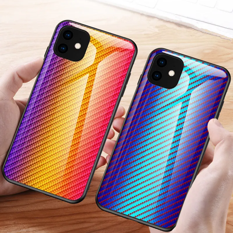 Роскошный чехол из углеродного волокна для iPhone 13 12 11 8 7 6 6S Plus XR XS MAX градиентное
