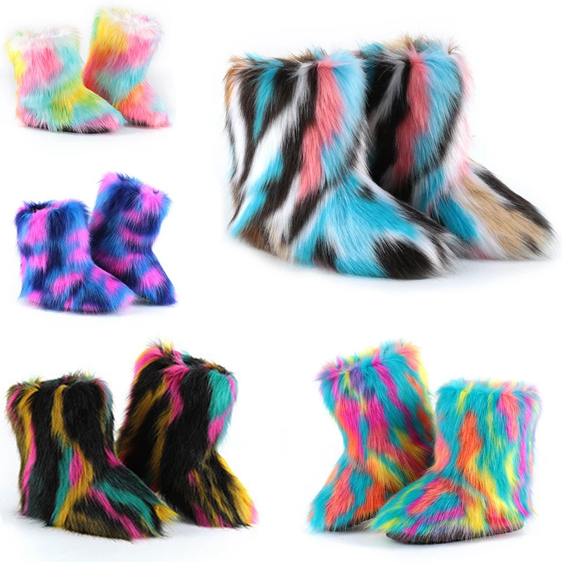 Женские ботинки из искусственного меха зимняя уличная теплая обувь хлопка для