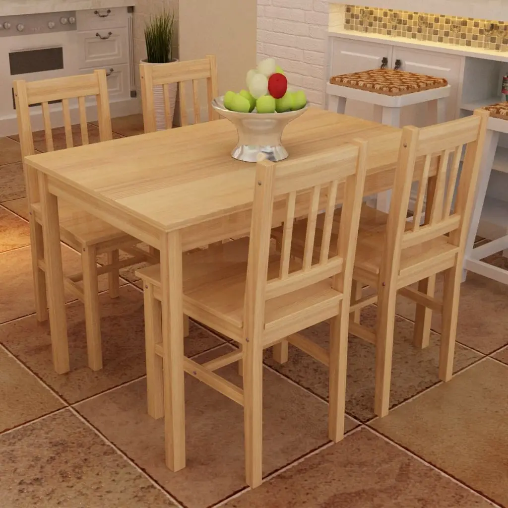 

Simple and Elegant Dining Table with 4 Wooden Chairs, Natural Color, Kitchen Table Chairs Modern Dining Room Furniture Durable