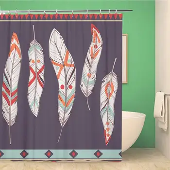 

Bathroom Shower Curtain Indian Colorful of Ethnic Feathers Native Pattern Eagle Polyester Fabric Waterproof Bath Decoration
