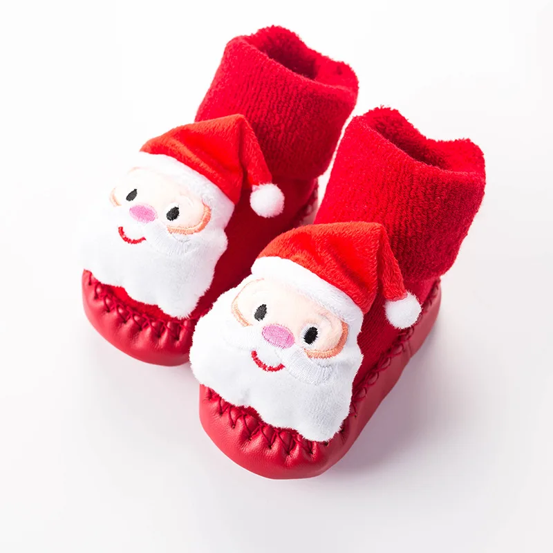 Fall winter Terry Padded Stereo Cartoon Baby Shoes Socks Christmas Baby Slip Toddler Red Floor Socks  Newborn Baby Shoes