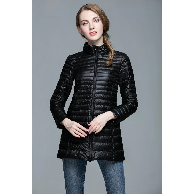 Черный LALYSSE зимний женский пуховик Средний длинный тонкий с капюшоном parkas 90% ультра легкий пуховик Повседневная одежда пальто теплое зимнее пальто - Цвет: Черный