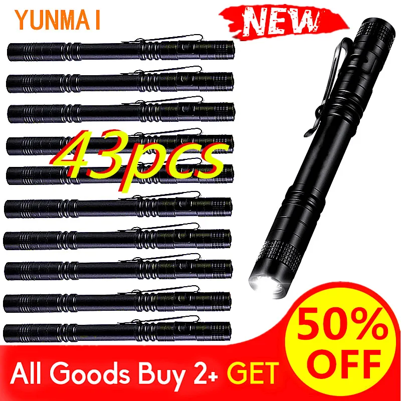 

43pcs Pen Light Mini Portable Led Flashlight Torch Lanterna Waterproof Shock Resistant,hard Light Bulbs Q5 Adjustable 2000 lumen