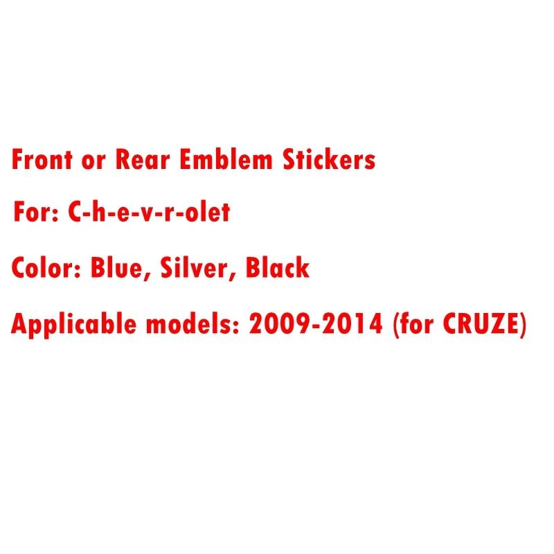 

2Pcs Pattern or Letter Style Front and Back Personalized Creative Metal Logo Decorative Stickers for Chevrolet Cruze 2009-2014