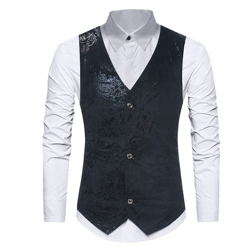 

Black Paisley Print Vest Men 2023 Fashion Single Breasted Sleeveless Waistcoat Men Party Wedding Prom Vests Men Chaleco Hombre