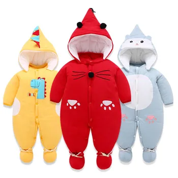 

Infant Baby Boy Girls Romper Winter Warm Red Yellow Grey Jumpsuit Hooded Outfit Kids Clothes 0-12 Months