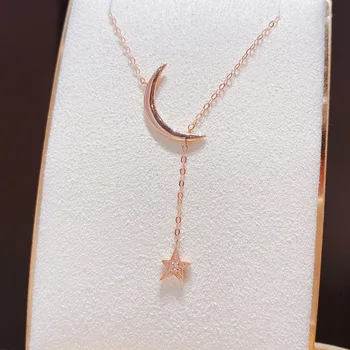 شراءMADALENA SARARA 18K الذهب نجمة القمر الشريحة سلسلة المرأة قلادة الماس تمهيد وضع سيدة سلسلة قلادة Au 750