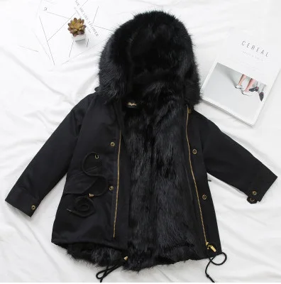 Зимнее пальто для девочек; утепленная куртка с лисьим мехом; съемная подкладка; детская верхняя одежда; теплое пальто для маленьких девочек; парка