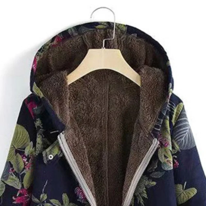 Куртка зимняя Veste Femme пальто с капюшоном Женская хлопковая стеганая верхняя одежда плюс бархат с длинным рукавом винтажная парка с принтом пальто