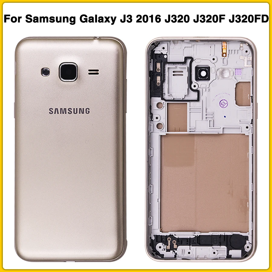 J320 полный корпус чехол для Samsung Galaxy J3 J320 J320F J320FD батарея задняя панель задняя крышка+ средняя крышка средней части корпуса