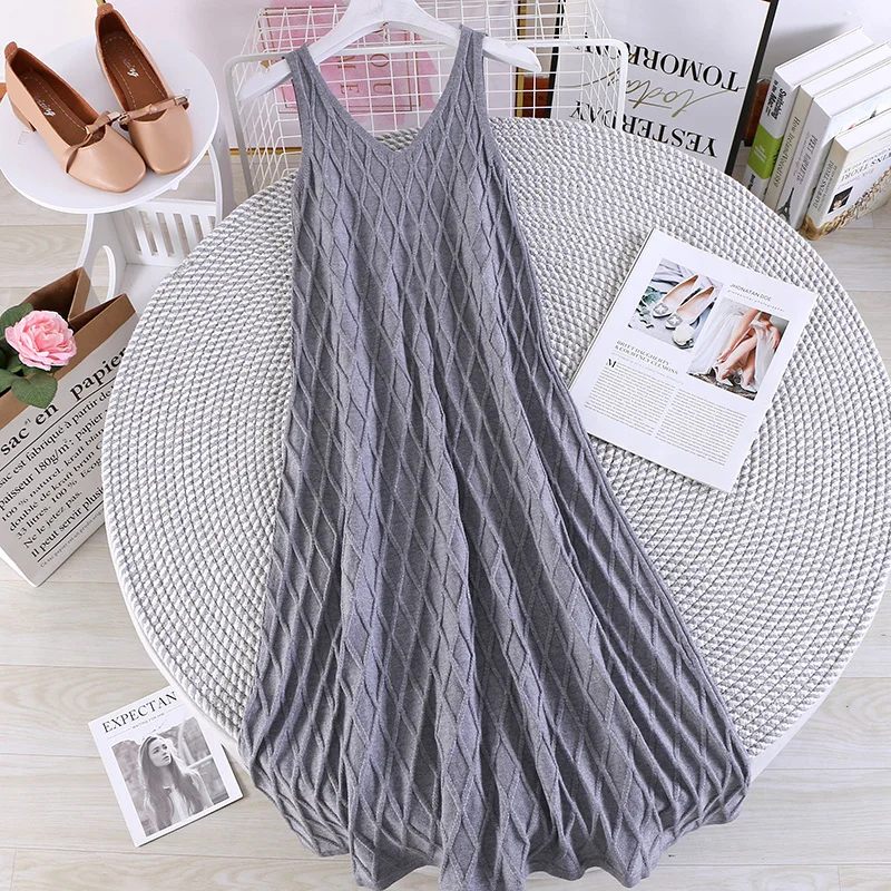 OCEANLOVE Knitted Dress Women 2020 Spring Summer Casual V Neck Sexy Vestidos Sleeveless All Match Basic Long Dresses 13584