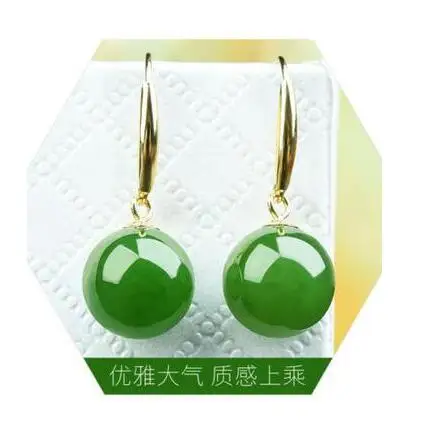 

free shipping noble jewelry Exquisite Nice Hand Carved Russian Green Jade Earrings eardrops Inlaid 18K Gold