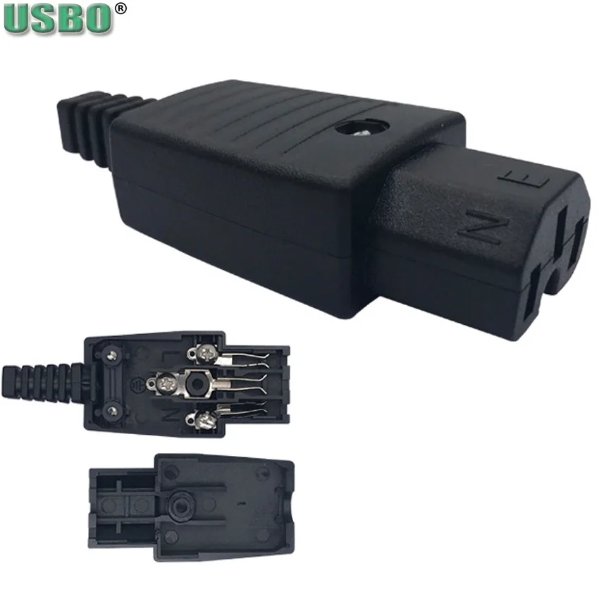 Copper IEC320 C13 C14 C15 UPS PDU Connector Power Cord Rewirable Cable Wiring Plug Male Female AC Power Socket Plug 10A Black CE power cable power cord power plug connector