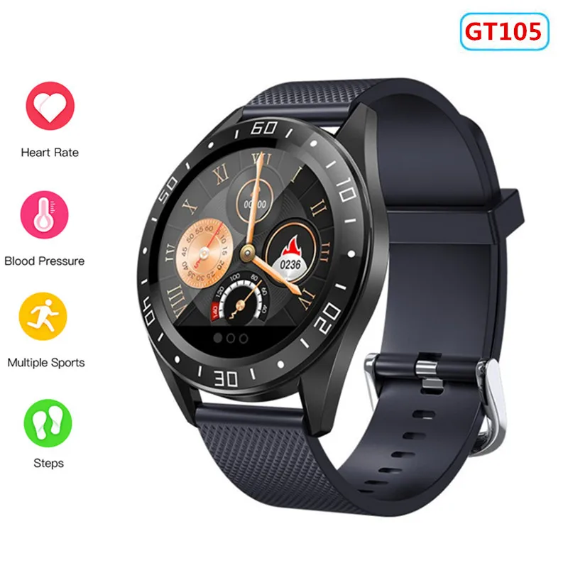 Смарт-часы GT105, Bluetooth, водонепроницаемые, пульсометр, кровяное давление, для мужчин и женщин, напоминание о звонках, будильник, часы для IOS, Android