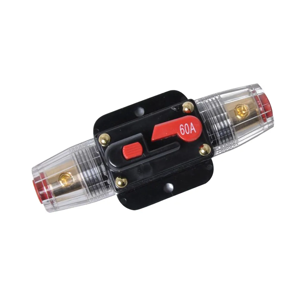 60A In-Line DC Circuit Breaker Manual Reset Stereo/Audio/Car/RV Fuse Holder