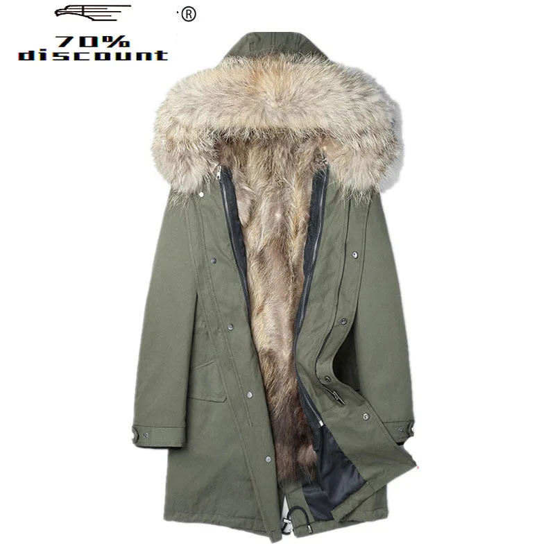 

Natural Raccoon Fur Parka Men Winter Coat Men Real Raccoon Fur Collar Jacket Long Overcoat Winterjas Heren P28033 MY005