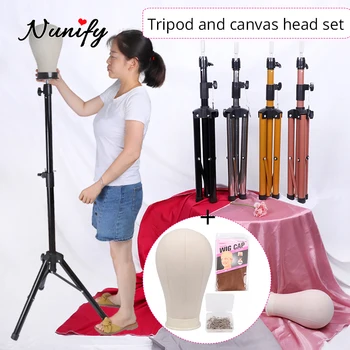 

Nunify Hairdressing Tripod Mannequin Stand Wig Tripod Stand And Canvas Head Hair With T Pins Needles Set Wig Head And Stand