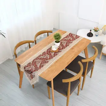 

Cabinet Cover Embroidered Lace Table Runner Modern Leaf Water-soluble Embroidery Table Flag Multi-function Table Flag Tablecloth