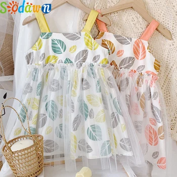 

Sodawn Cute Girl Dress Summer Dresses for girls Leaves Print Girls Kid Dress Children Princess Party Holiday Dresses