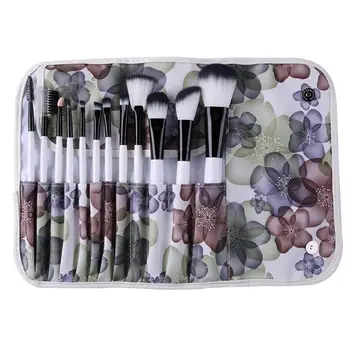 

Portable 12pcs Pro Makeup Brushes Kit Foundation Eyes Shadow Face Cosmetic Pens Make Up Brushes With Flower Printing Storage Bag
