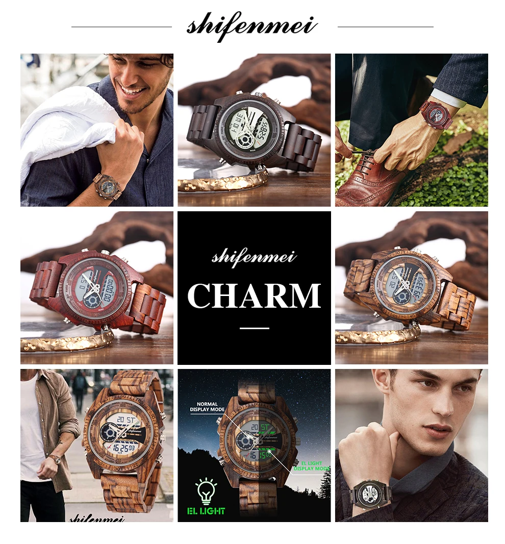 Shifenmei мужские часы деревянные часы Мужские лучший бренд класса люкс светодиодный спортивные часы Военные Наручные часы деревянные Relogio Masculino цифровые