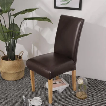 

Banquet Stretch Waterproof Seat Soild Modern Dining Room Accessories Home Protective Wedding Oilproof PU Leather Chair Cover