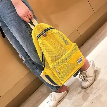 

School Girls Travel Shoulder Bags Solid Women Transparent Mesh Backpacks Multifunction Shoulder Bookbags School Bag