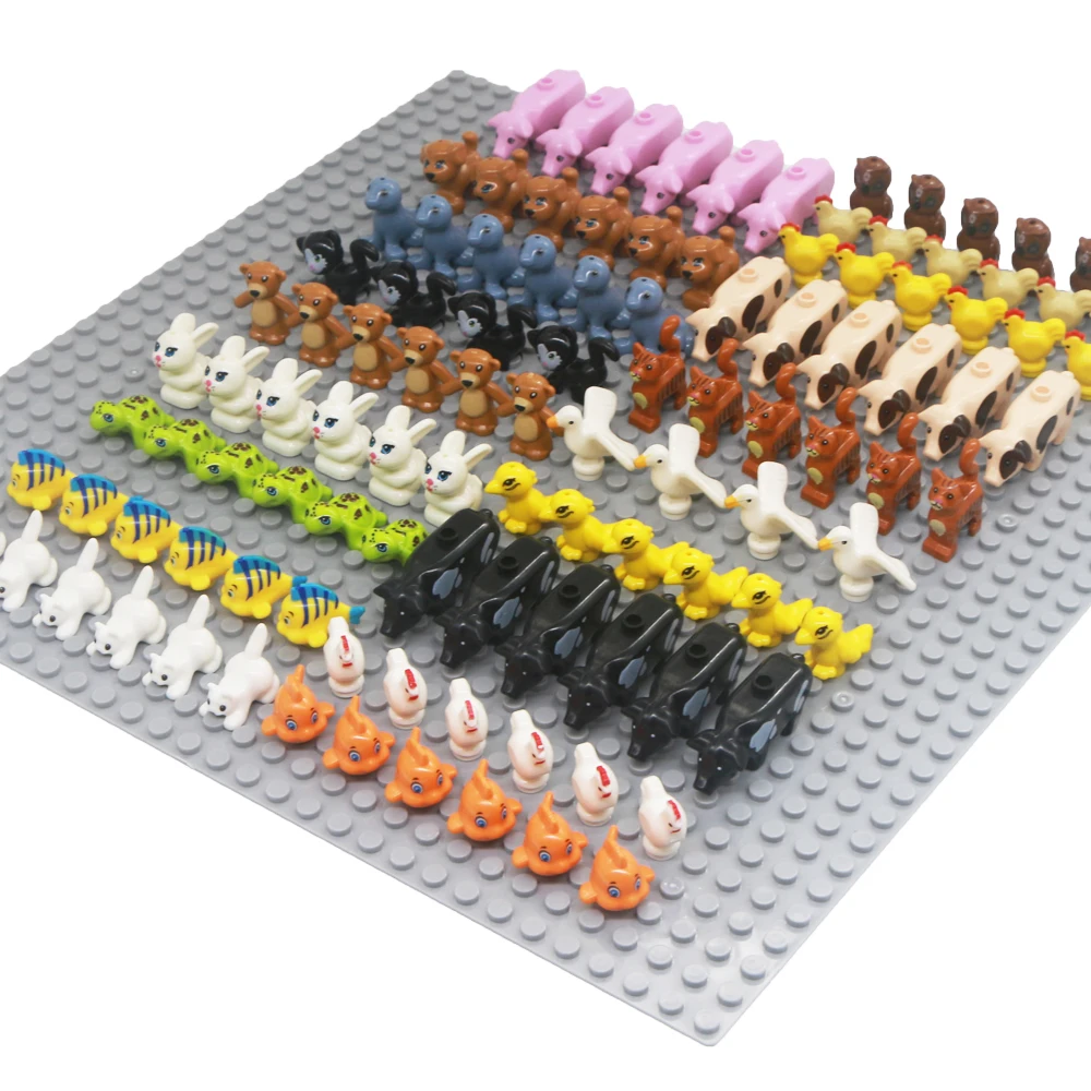 cidade-s-rie-animal-figura-building-blocks-gato-urso-p-ssaro-fish-farm