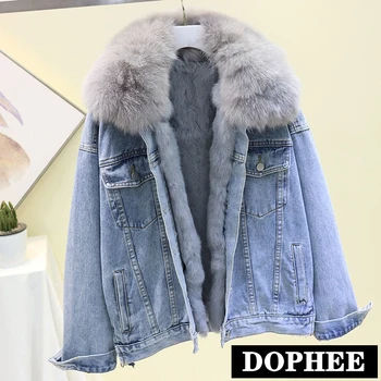 

2019 Winter Natural Fur Coat Women New Detachable Real Rabbit Fur Inner Denim Jacket Warm Outwear Female Jean Padded Coat Parka
