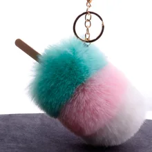 Креативный разноцветный пушистый шар брелок для ключей "мороженое" Подвеска женская сумка модная подвесная модель мороженое пушистый шар кулон