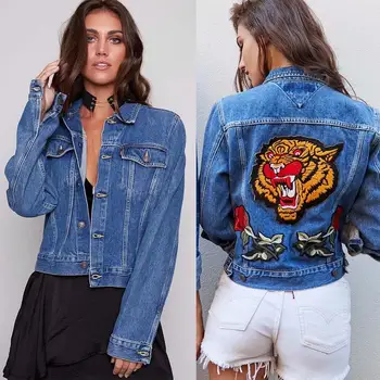

Denim Jacket Women And Embroidery With Back Jeans Korean Style Bomber Tiger Feminina Cropped Coats 2019 Summer Harajuku 0151