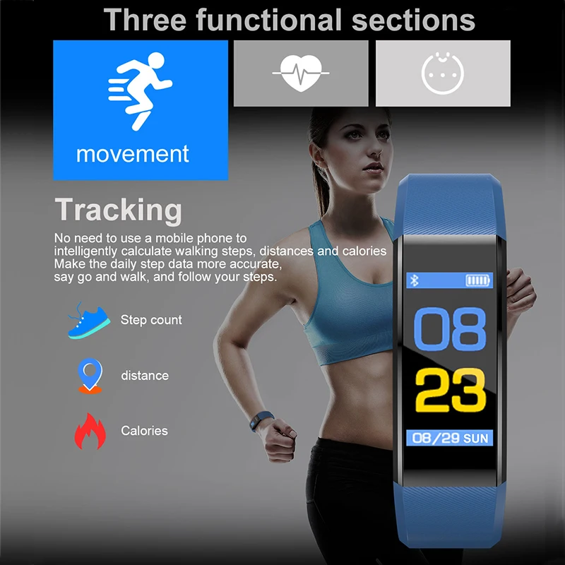 115 Plus Smart Horloge Gezondheid Hartslag Bloeddruk фитнес-трекер Polsband монитор Спорт Смарт Horloge voor ios android