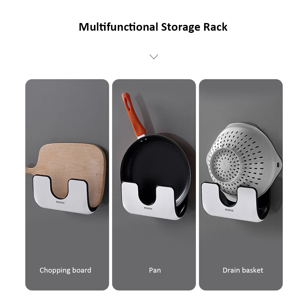 ECOCO Wall-Mounted Kitchen Storage Rack Floating Punch-Free Houseware Pot Lid Pan Cover Organizer Rack Holder Stand Rest Shelf