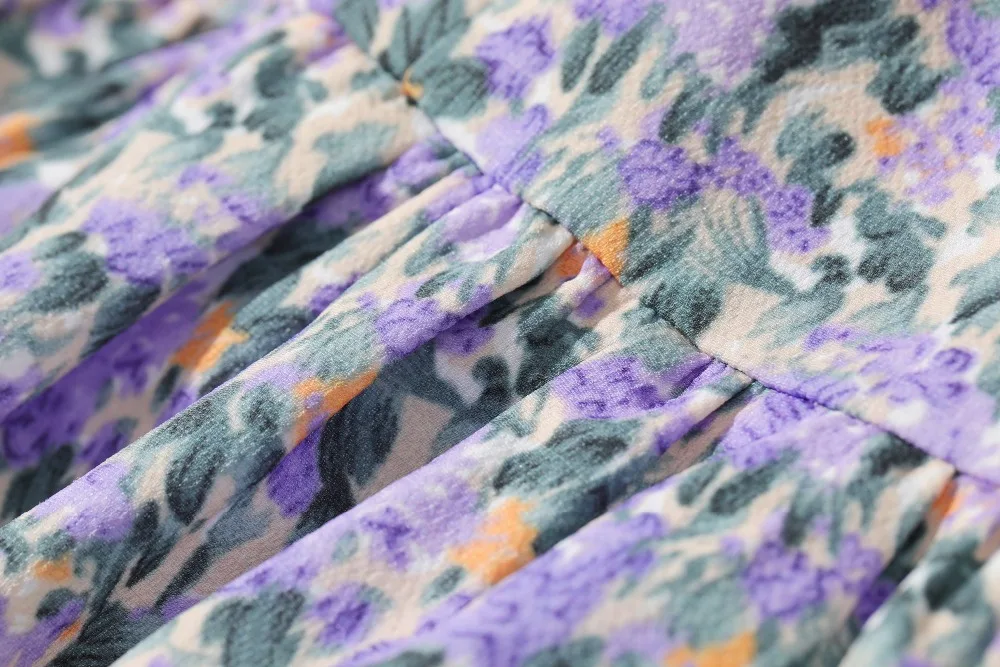 ELFSACK Yellow Oil Painting Floral Print A Line Women Ruffle Skirts 2020 Summer ELF Purple High Waist Korean Girly Holiday Skirt