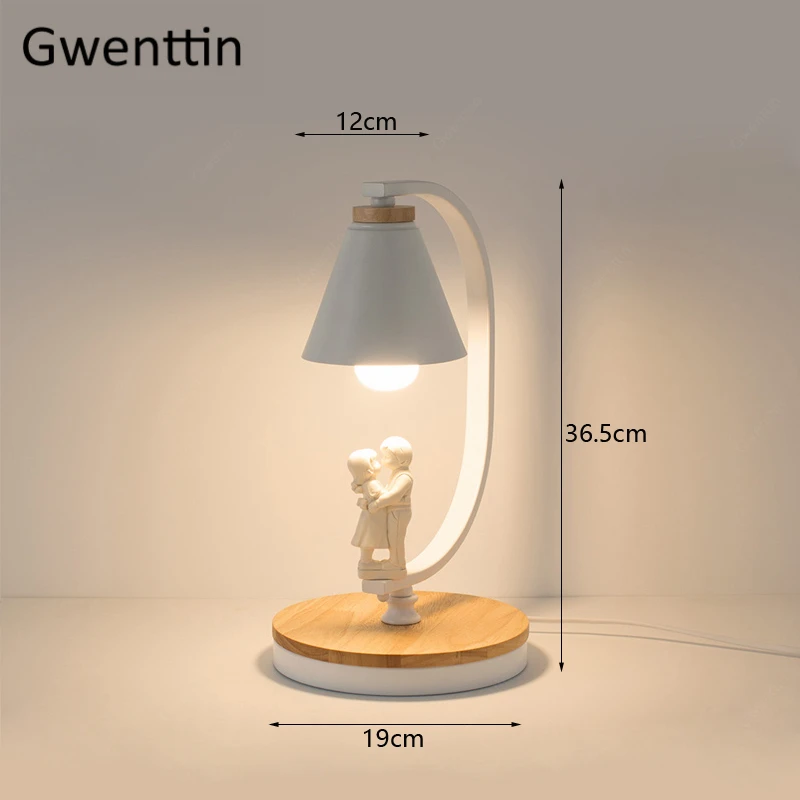 A White Nordic Table Lamp Hugging Lover Standing Desk Light Bedroom Bedside Lamp Home Decoration Modern LED Light Fixture Loft Luminaire - Lampshade Color: A White