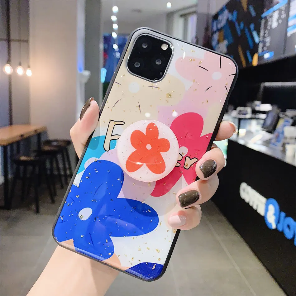 Чехол-держатель для кольца с цветком для iphone 11 Pro Max, XR X XS Max 6 6S 7 8 Plus, мягкий простой модный чехол для телефона из ТПУ