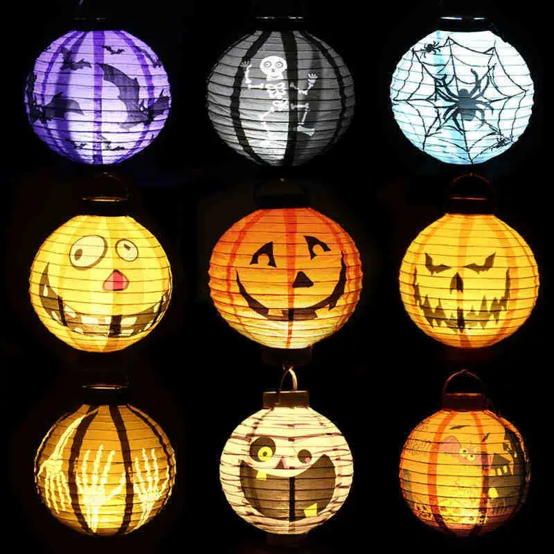 

Halloween party Decoration Paper Lanterns LED Lampion Hanging pumpkin light Bat Spider Black Orange White Lantern lampshade