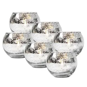 

6PCS Nordic Votive Candle Holder Set Decorative Mercury Glass Blinking Scented Golden Glass Home Wedding Proposal Decor