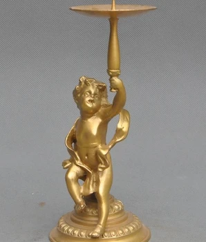 

6"Bronze Copper Gilt Boy Angels Art Statue Candlesticks Candle Holder Candelabra
