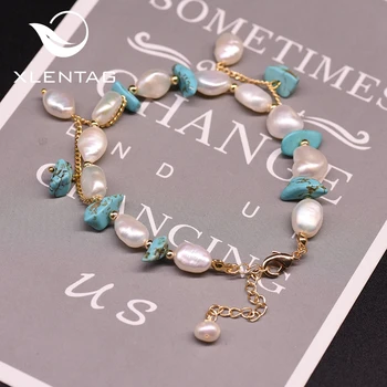 

Xlentag Original Design Handmade Natural Freshwater Pearl Turquoise Adjustable Charm Bracelet For Women Femme Jewelry GB0920