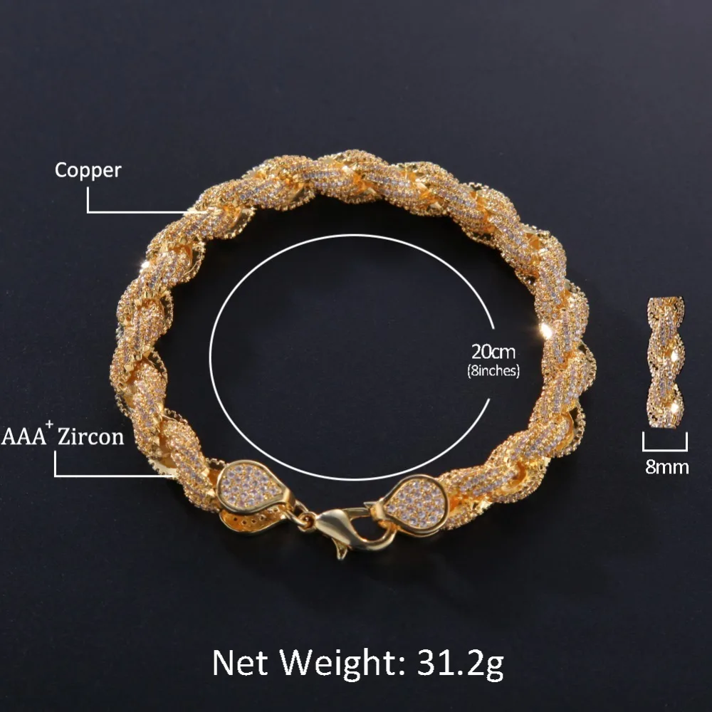 8 мм кубический красный шнур звено ожерелье Золото покрытые серебром Роскошные медь с фианитами в микро-паве кубинская цепь 8 дюймов