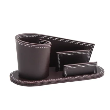 

Desk Ornament Organizer Pen Holder Fashion Gift Business Card Multifunction Stationery Pencil Office Home PU Leather School
