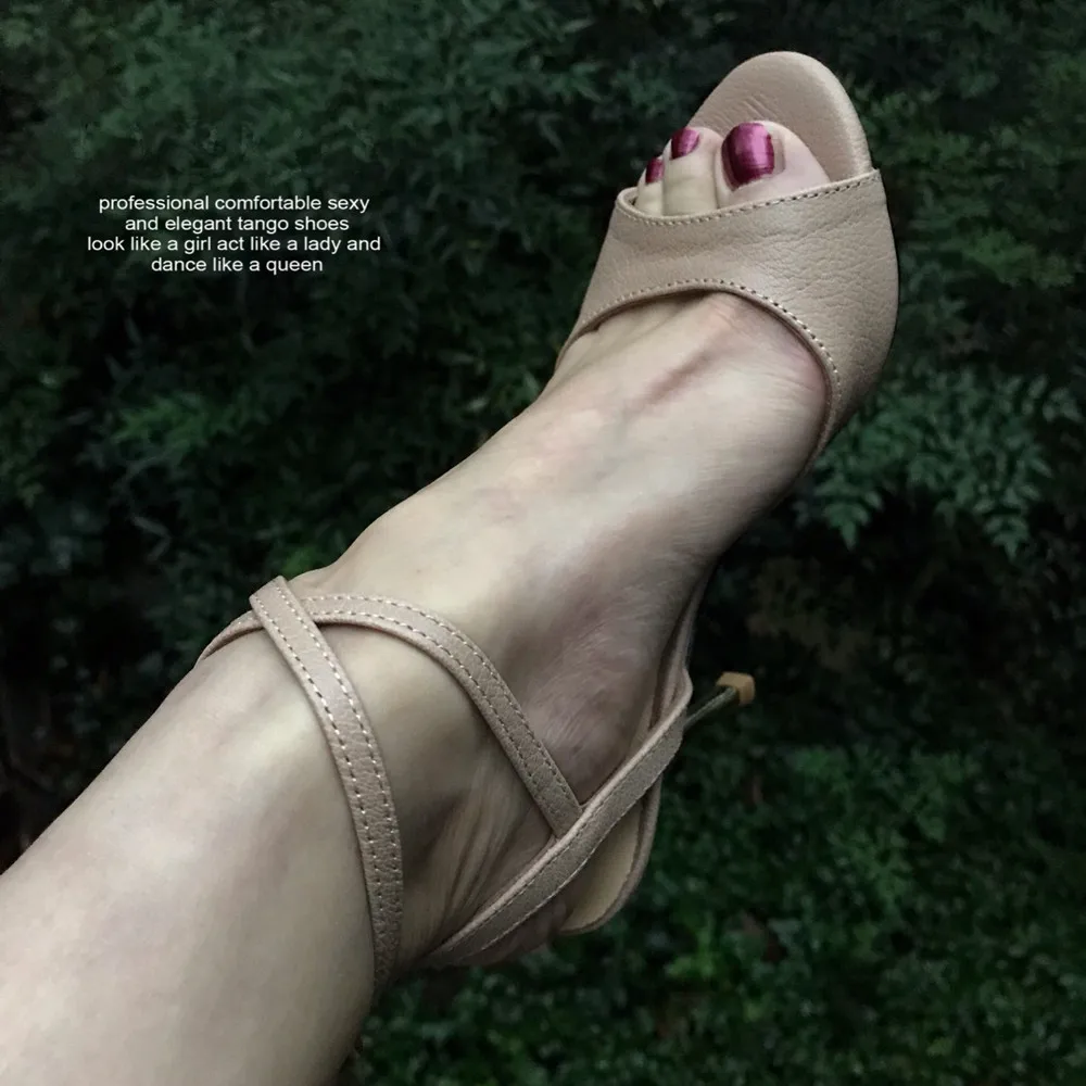 Evkoodance Women Party Tango Shoes 9cm Slim Sexy Genuine Leather Tango Outsole Shoe Latin Shoes DIY Lady Salsa Tango Dance Shoes 4
