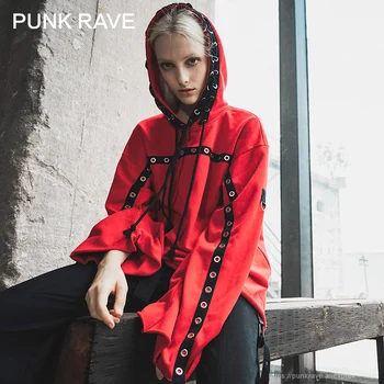 

PUNK RAVE Girl's Retro Large Size Hooded Loose Tops Dark System Hooded Punk Autumn Personality Jacket Women Sweatshirt